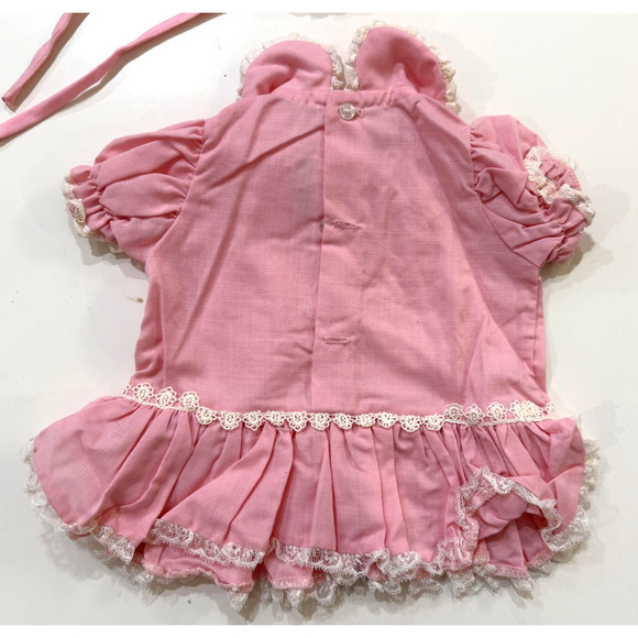 Vintage Dotty Dan Pink Baby Dress Bonnet Set Lace Ruffle Girls Infant Outfit 60s - Picture 7 of 7
